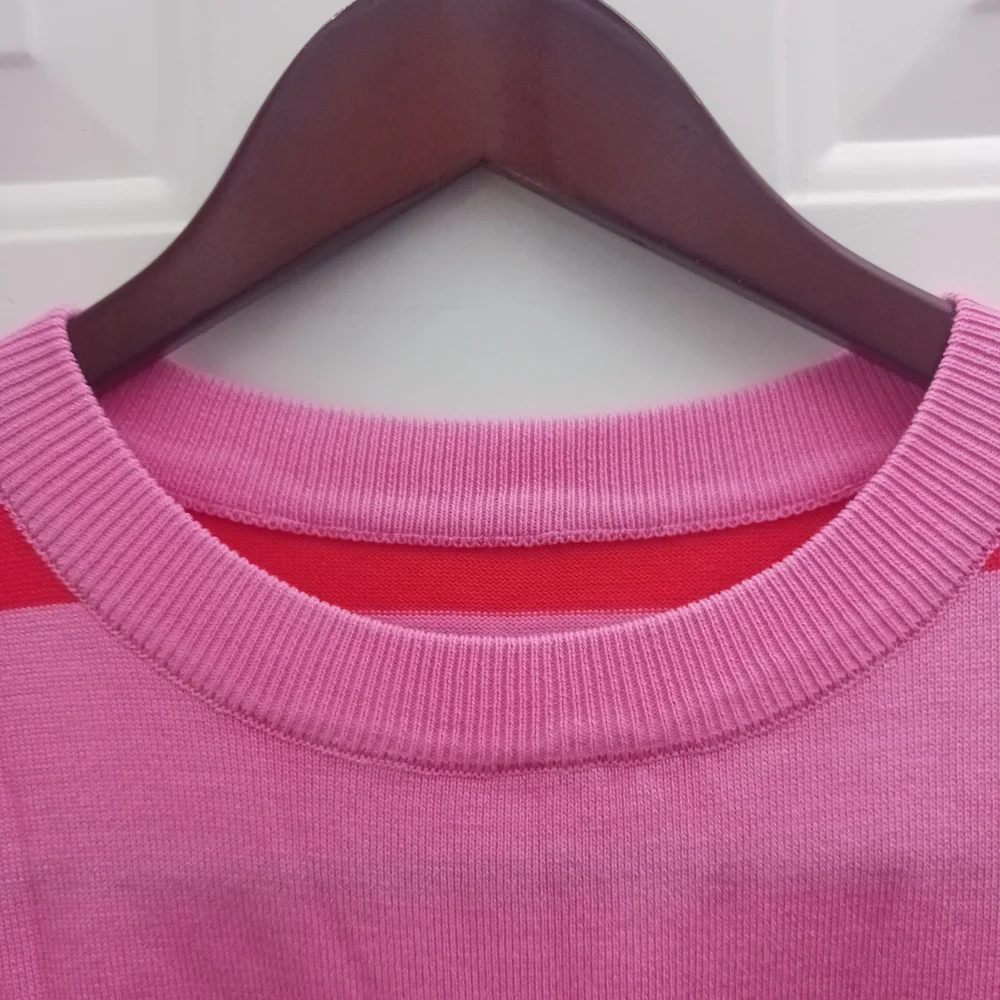 Vibrant Red and Pink Striped Women's Sweater - Picture 3 of 8